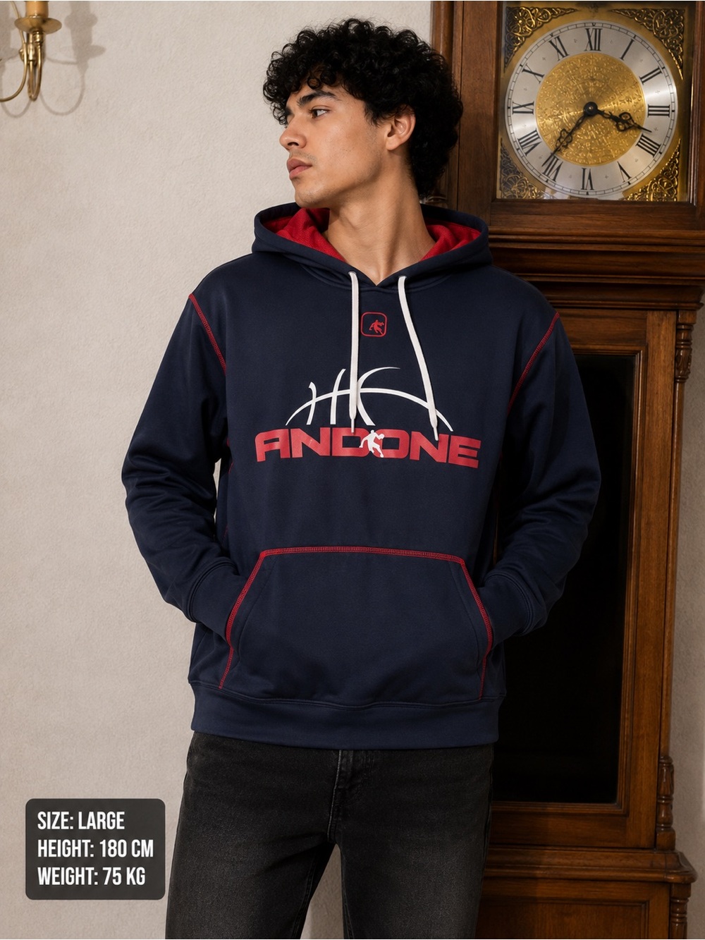 And1 Navy and Red Logo Pullover Hoodie